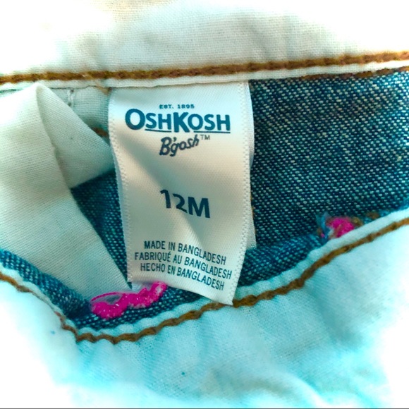 12 Month Denim Osh Kosh Overalls - Pink Hearts - Picture 8 of 8